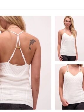 Guess  Women Sleeveless OPEN BACK Pointelle Knit Halter Top Cream M